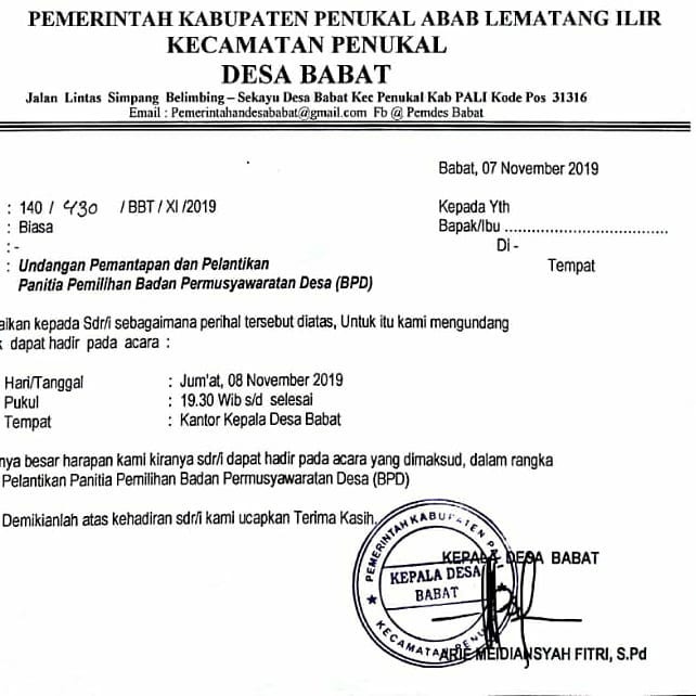Pemantapan dan Pelantikan Panitia Pemilihan BPD Masa Bakti 2019-2025
